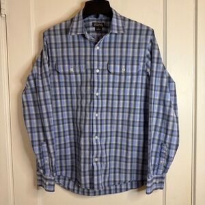 Michael Kors Mens Blue Plaid Long Sleeve Button Up Shirt Size M Dual Pockets